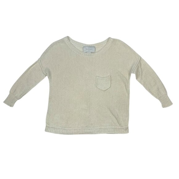 Brochu Walker Linen Sweater S Cream 3/4 Sleeve Scoop Neck Lightweight Coastal - Picture 13 of 13